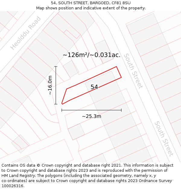 54, SOUTH STREET, BARGOED, CF81 8SU: Plot and title map