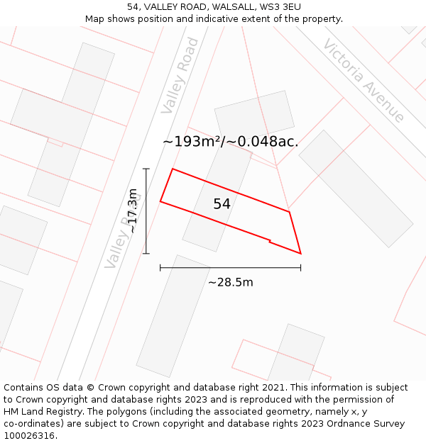 54, VALLEY ROAD, WALSALL, WS3 3EU: Plot and title map