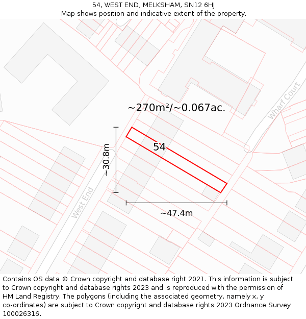 54, WEST END, MELKSHAM, SN12 6HJ: Plot and title map