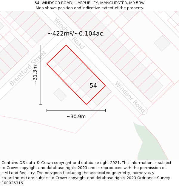 54, WINDSOR ROAD, HARPURHEY, MANCHESTER, M9 5BW: Plot and title map