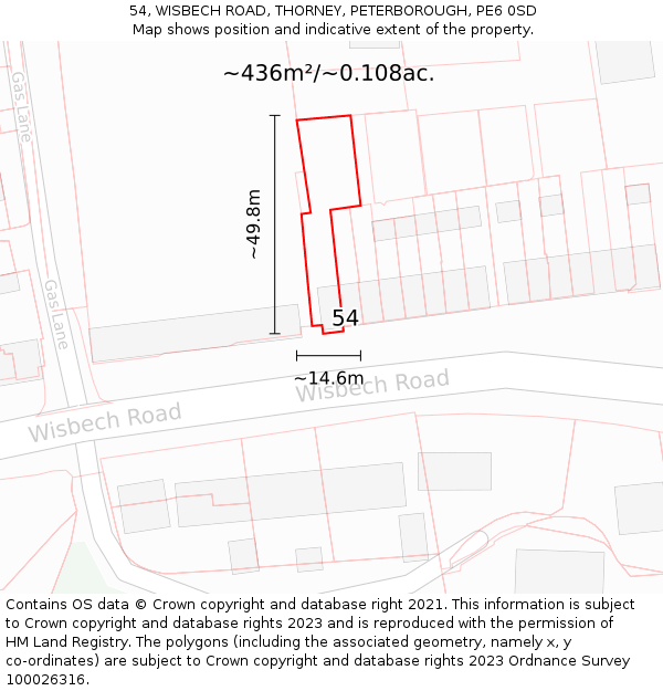 54, WISBECH ROAD, THORNEY, PETERBOROUGH, PE6 0SD: Plot and title map