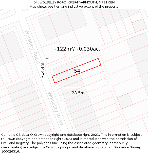 54, WOLSELEY ROAD, GREAT YARMOUTH, NR31 0EN: Plot and title map