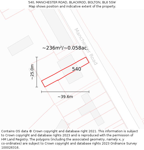 540, MANCHESTER ROAD, BLACKROD, BOLTON, BL6 5SW: Plot and title map