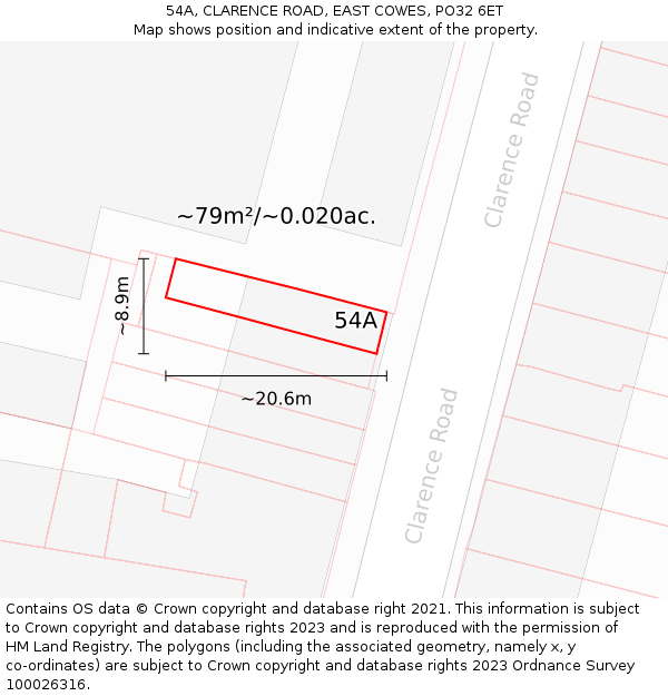 54A, CLARENCE ROAD, EAST COWES, PO32 6ET: Plot and title map