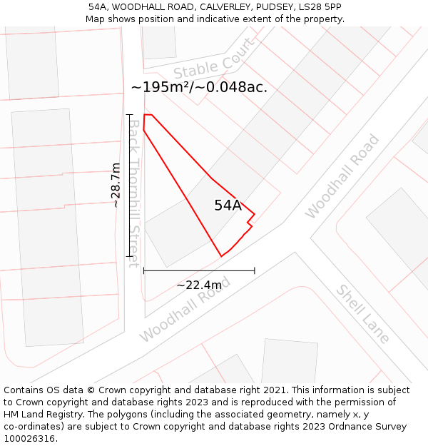 54A, WOODHALL ROAD, CALVERLEY, PUDSEY, LS28 5PP: Plot and title map