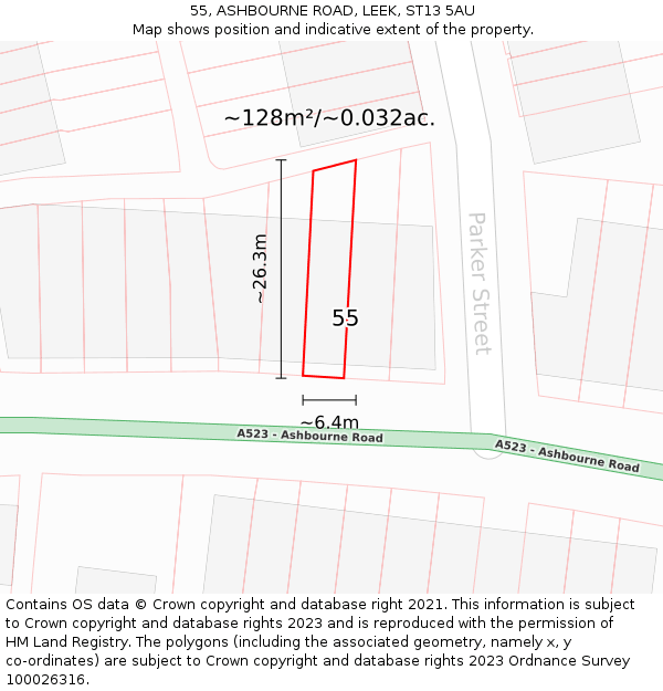 55, ASHBOURNE ROAD, LEEK, ST13 5AU: Plot and title map