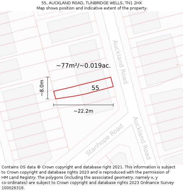55, AUCKLAND ROAD, TUNBRIDGE WELLS, TN1 2HX: Plot and title map