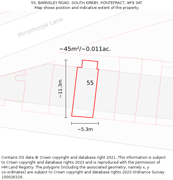 55, BARNSLEY ROAD, SOUTH KIRKBY, PONTEFRACT, WF9 3AT: Plot and title map