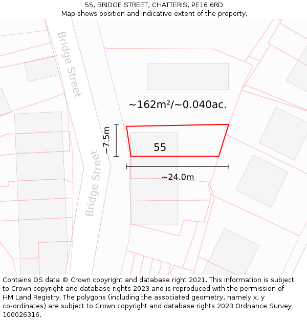 55, BRIDGE STREET, CHATTERIS, PE16 6RD: Plot and title map