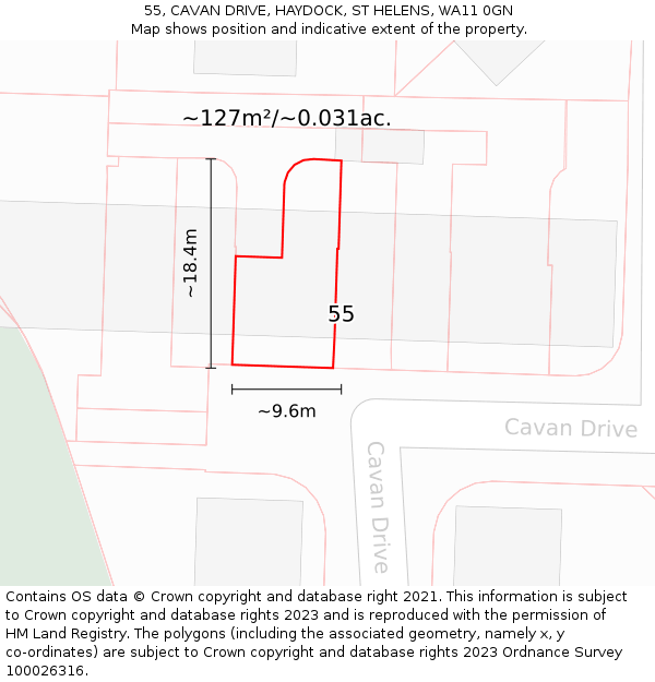 55, CAVAN DRIVE, HAYDOCK, ST HELENS, WA11 0GN: Plot and title map