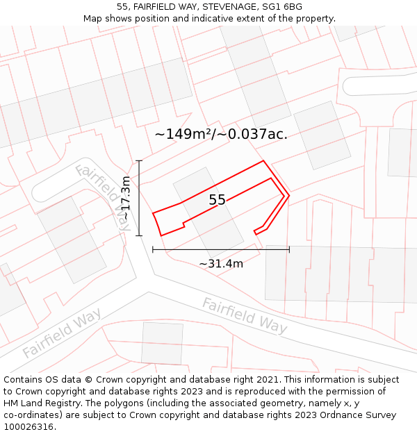 55, FAIRFIELD WAY, STEVENAGE, SG1 6BG: Plot and title map