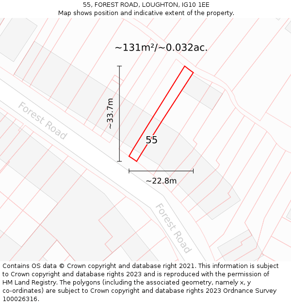 55, FOREST ROAD, LOUGHTON, IG10 1EE: Plot and title map