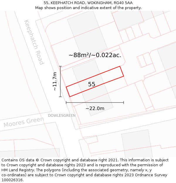 55, KEEPHATCH ROAD, WOKINGHAM, RG40 5AA: Plot and title map