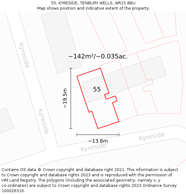 55, KYRESIDE, TENBURY WELLS, WR15 8BU: Plot and title map