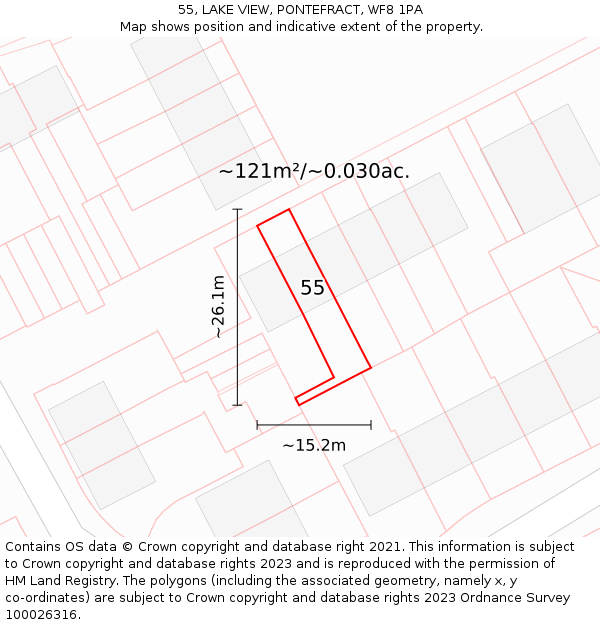55, LAKE VIEW, PONTEFRACT, WF8 1PA: Plot and title map
