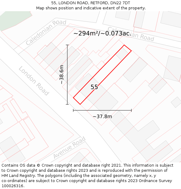 55, LONDON ROAD, RETFORD, DN22 7DT: Plot and title map