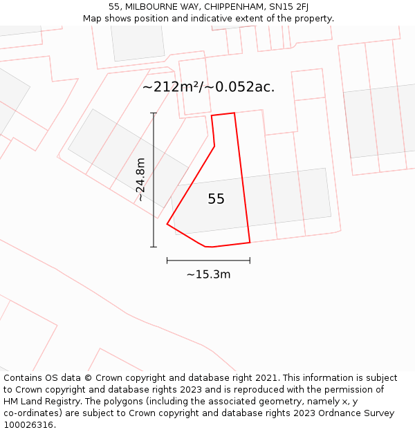 55, MILBOURNE WAY, CHIPPENHAM, SN15 2FJ: Plot and title map