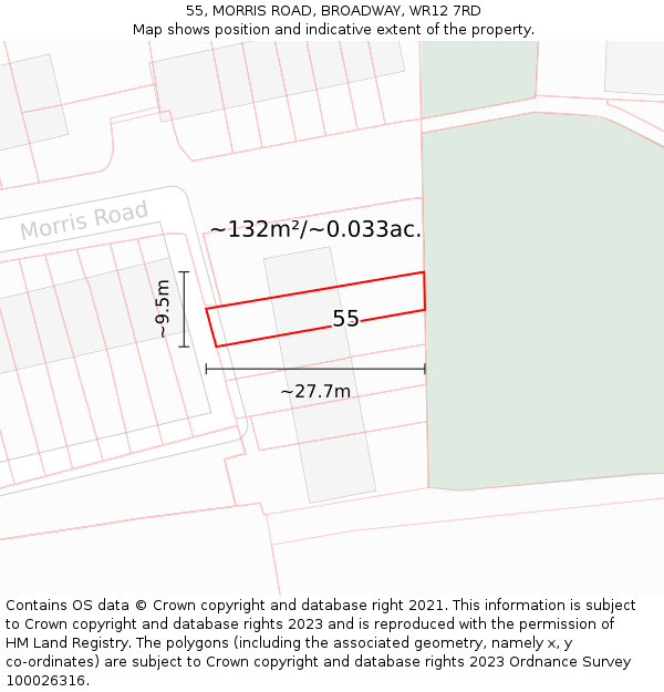 55, MORRIS ROAD, BROADWAY, WR12 7RD: Plot and title map