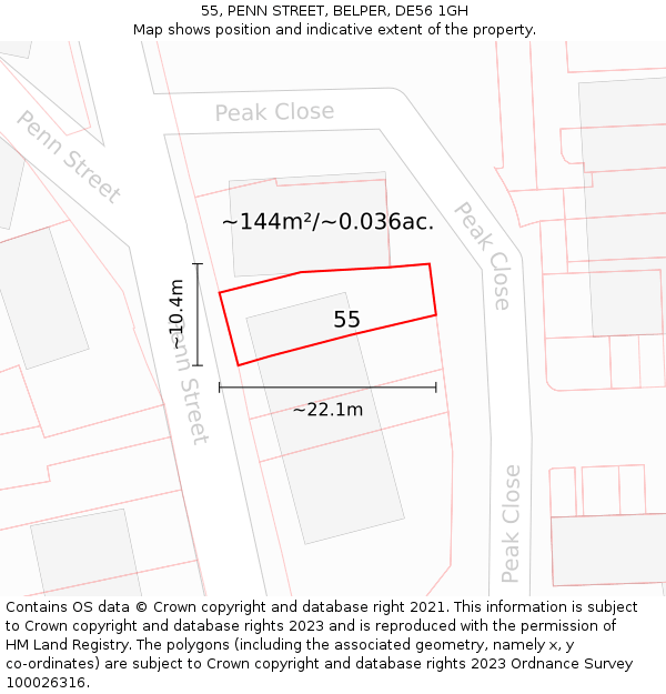 55, PENN STREET, BELPER, DE56 1GH: Plot and title map