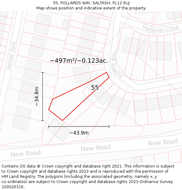 55, POLLARDS WAY, SALTASH, PL12 6UJ: Plot and title map
