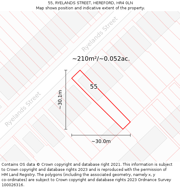 55, RYELANDS STREET, HEREFORD, HR4 0LN: Plot and title map