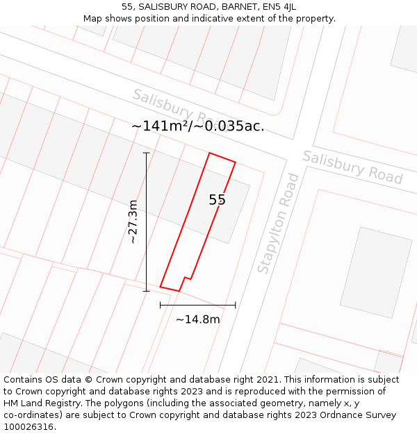 55, SALISBURY ROAD, BARNET, EN5 4JL: Plot and title map