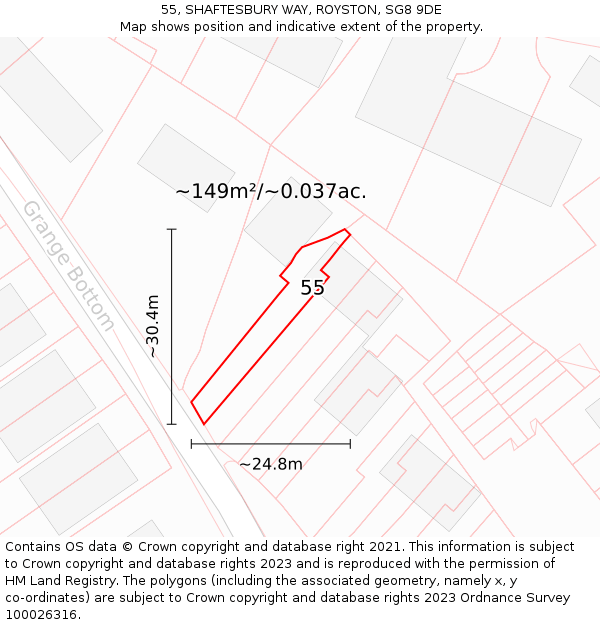 55, SHAFTESBURY WAY, ROYSTON, SG8 9DE: Plot and title map