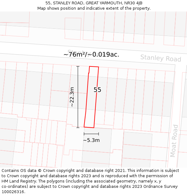 55, STANLEY ROAD, GREAT YARMOUTH, NR30 4JB: Plot and title map