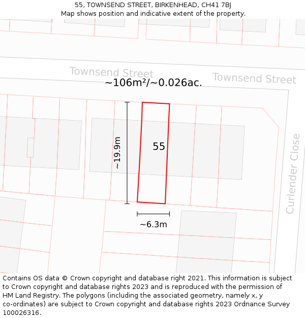 55, TOWNSEND STREET, BIRKENHEAD, CH41 7BJ: Plot and title map