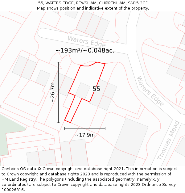 55, WATERS EDGE, PEWSHAM, CHIPPENHAM, SN15 3GF: Plot and title map