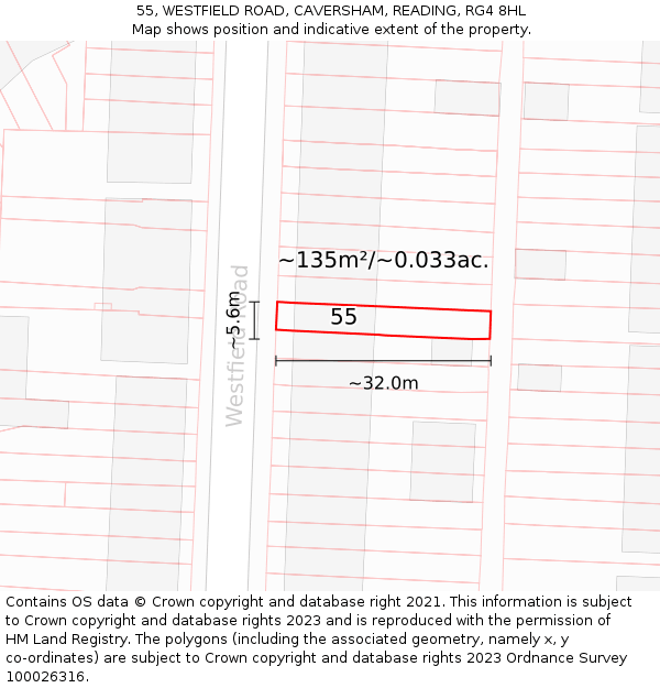 55, WESTFIELD ROAD, CAVERSHAM, READING, RG4 8HL: Plot and title map