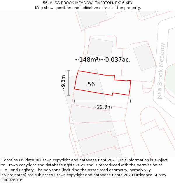 56, ALSA BROOK MEADOW, TIVERTON, EX16 6RY: Plot and title map