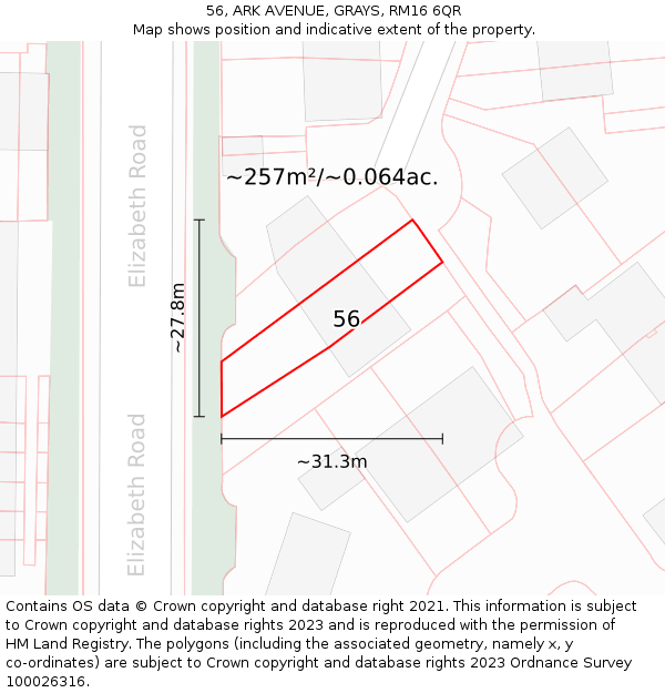 56, ARK AVENUE, GRAYS, RM16 6QR: Plot and title map