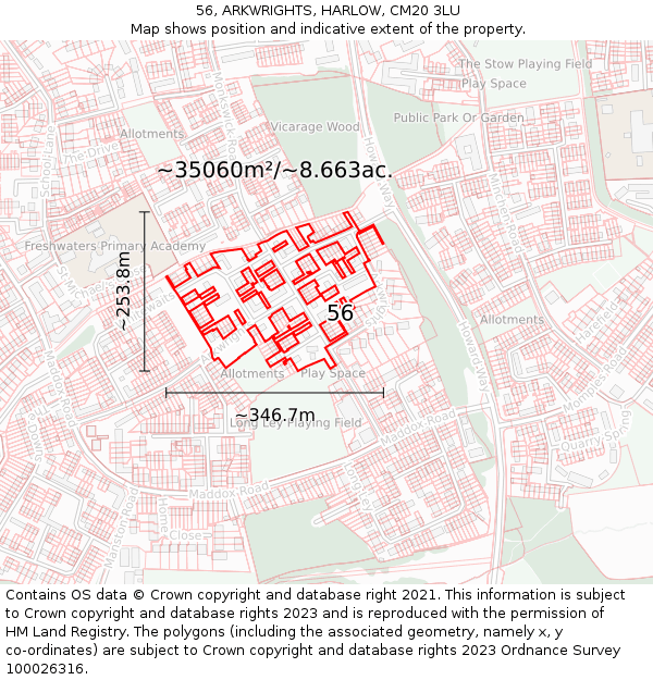 56, ARKWRIGHTS, HARLOW, CM20 3LU: Plot and title map