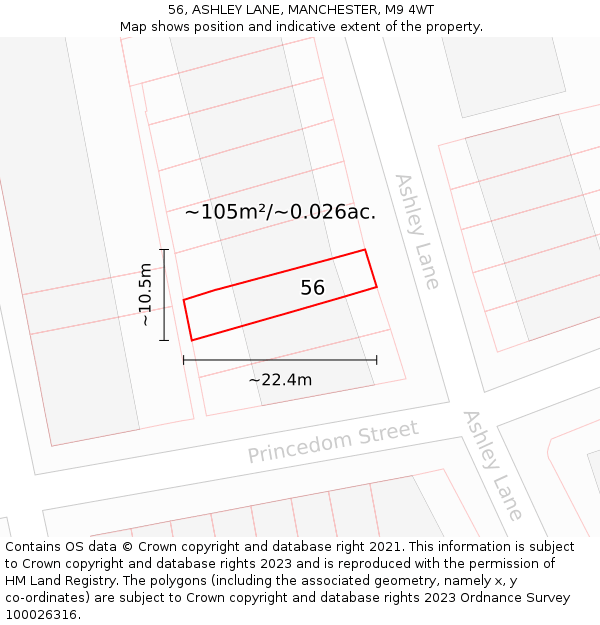 56, ASHLEY LANE, MANCHESTER, M9 4WT: Plot and title map