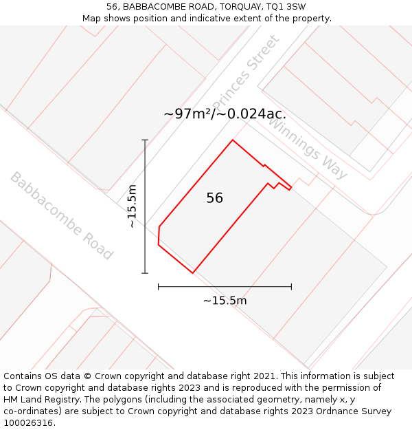 56, BABBACOMBE ROAD, TORQUAY, TQ1 3SW: Plot and title map