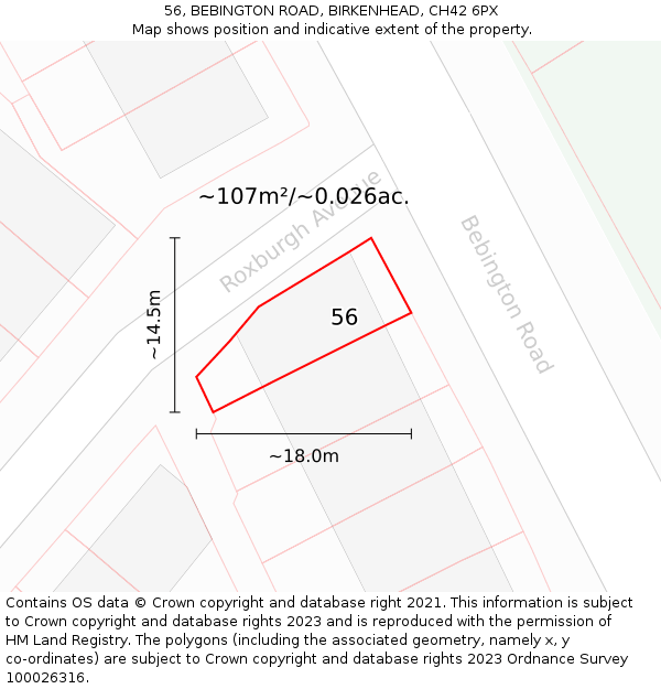 56, BEBINGTON ROAD, BIRKENHEAD, CH42 6PX: Plot and title map