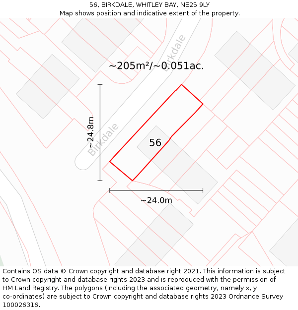 56, BIRKDALE, WHITLEY BAY, NE25 9LY: Plot and title map