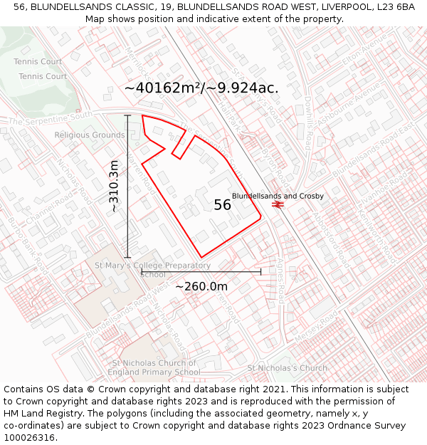 56, BLUNDELLSANDS CLASSIC, 19, BLUNDELLSANDS ROAD WEST, LIVERPOOL, L23 6BA: Plot and title map