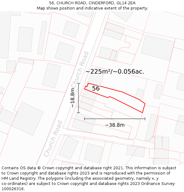 56, CHURCH ROAD, CINDERFORD, GL14 2EA: Plot and title map