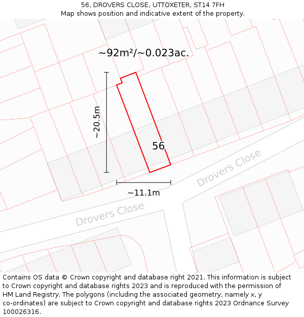 56, DROVERS CLOSE, UTTOXETER, ST14 7FH: Plot and title map