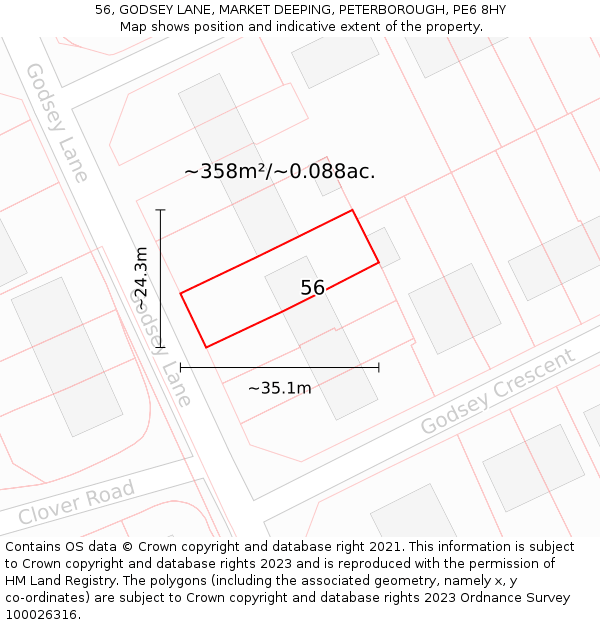 56, GODSEY LANE, MARKET DEEPING, PETERBOROUGH, PE6 8HY: Plot and title map
