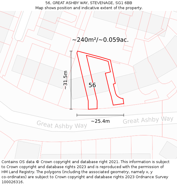 56, GREAT ASHBY WAY, STEVENAGE, SG1 6BB: Plot and title map