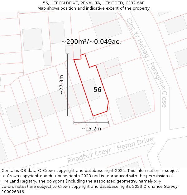 56, HERON DRIVE, PENALLTA, HENGOED, CF82 6AR: Plot and title map
