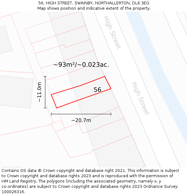 56, HIGH STREET, SWAINBY, NORTHALLERTON, DL6 3EG: Plot and title map