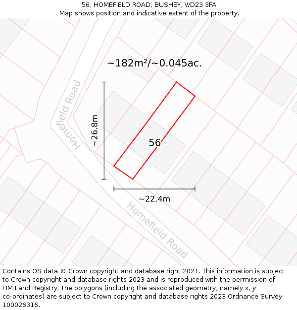 56, HOMEFIELD ROAD, BUSHEY, WD23 3FA: Plot and title map
