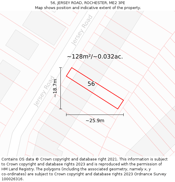 56, JERSEY ROAD, ROCHESTER, ME2 3PE: Plot and title map
