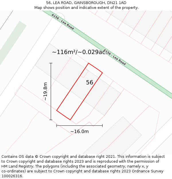 56, LEA ROAD, GAINSBOROUGH, DN21 1AD: Plot and title map