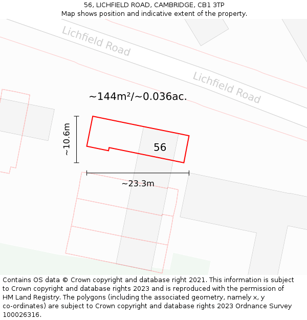 56, LICHFIELD ROAD, CAMBRIDGE, CB1 3TP: Plot and title map