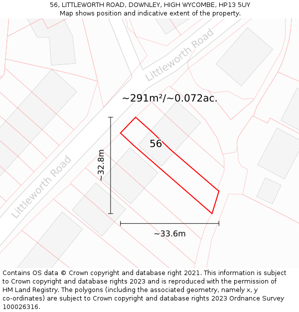 56, LITTLEWORTH ROAD, DOWNLEY, HIGH WYCOMBE, HP13 5UY: Plot and title map